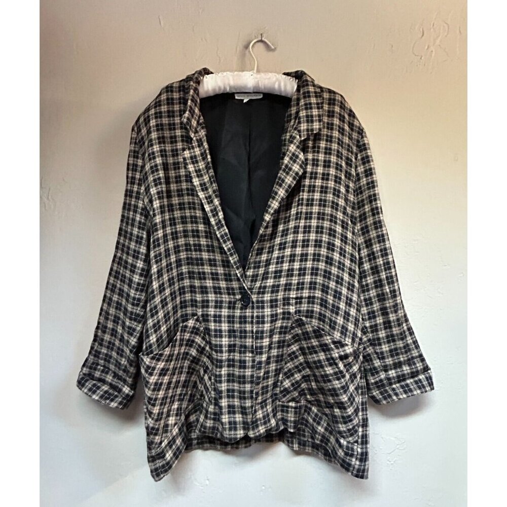 Vintage ILGWU David Benjamin Women's Plaid Blazer Large Single-Breasted Brown
